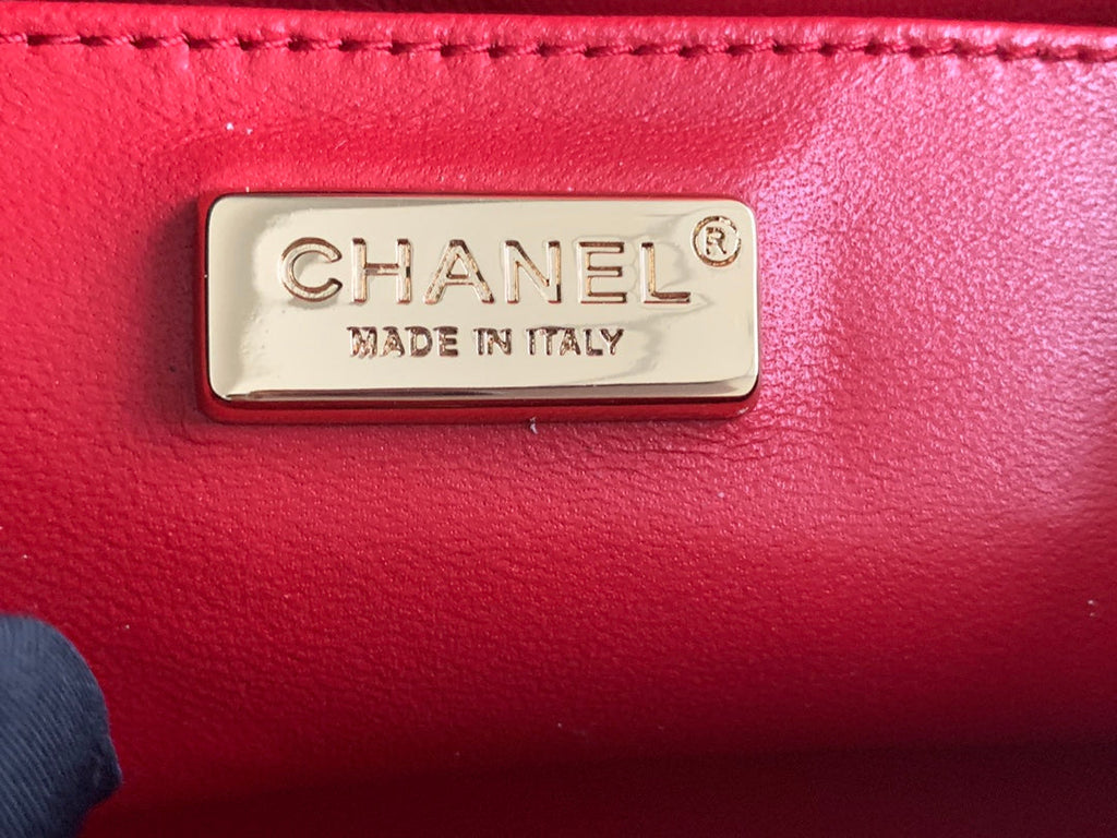 Chanel AS2431 mini flap bag with top handle snake leather red