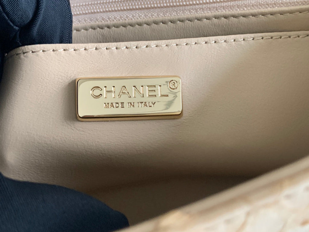 Chanel AS2431 mini flap bag with top handle snake leather beige