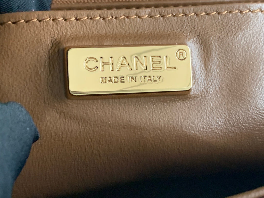 Chanel AS2431 mini flap bag with top handle snake leather brown