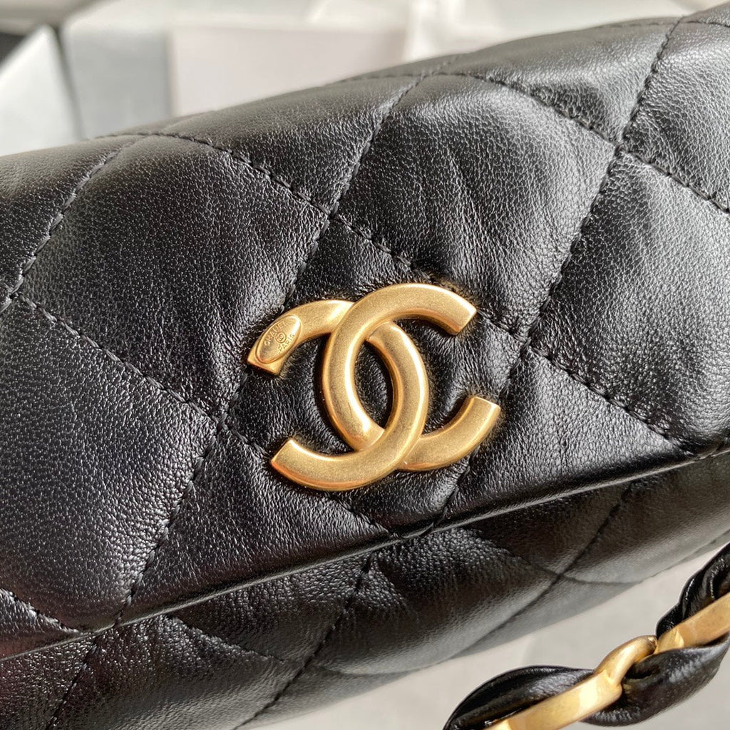Chanel AS2479 Small Hobo Bag Black Calfskin Gold-Tone Metal