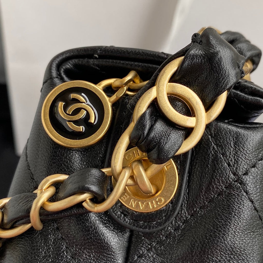 Chanel AS2479 Small Hobo Bag Black Calfskin Gold-Tone Metal