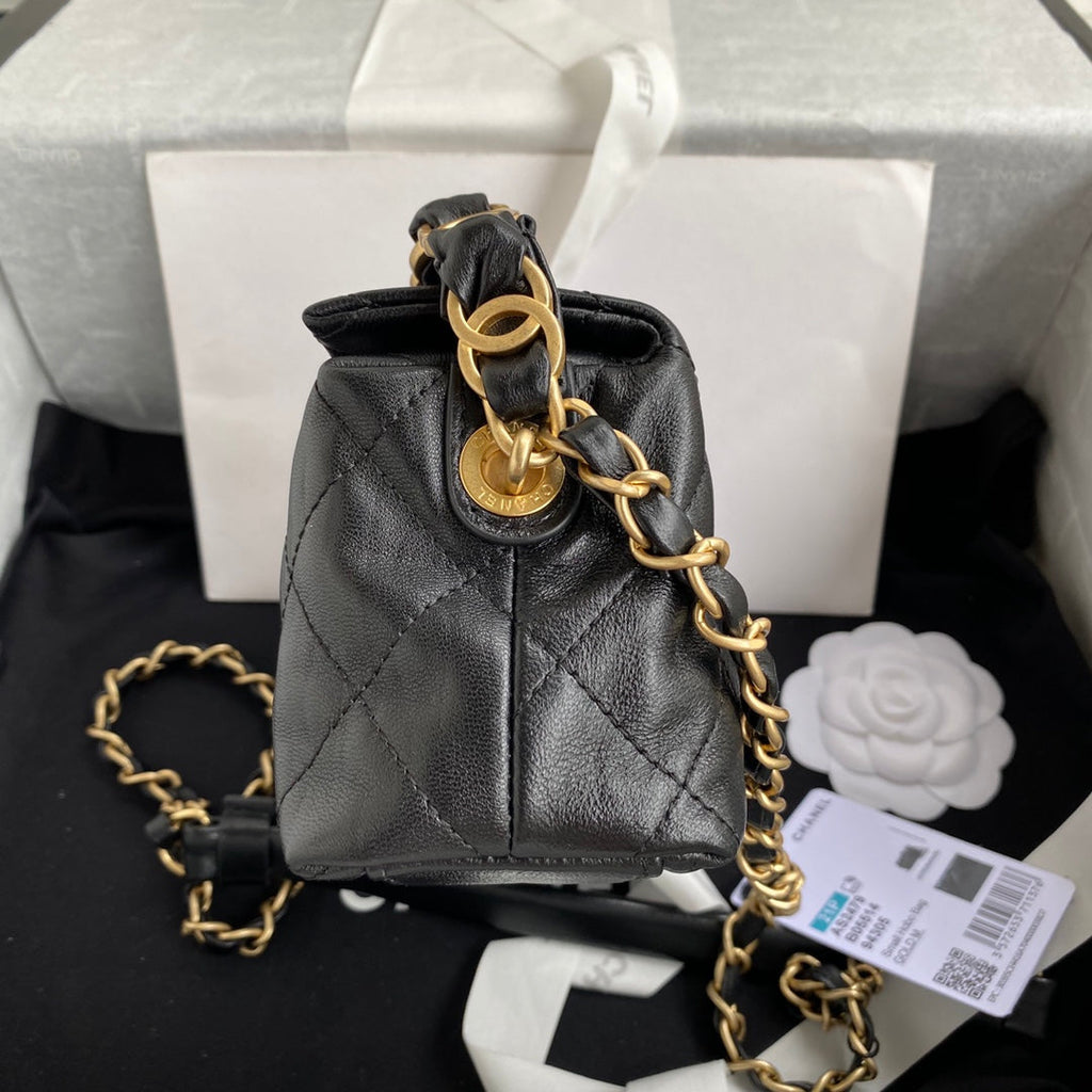 Chanel AS2479 Small Hobo Bag Black Calfskin Gold-Tone Metal