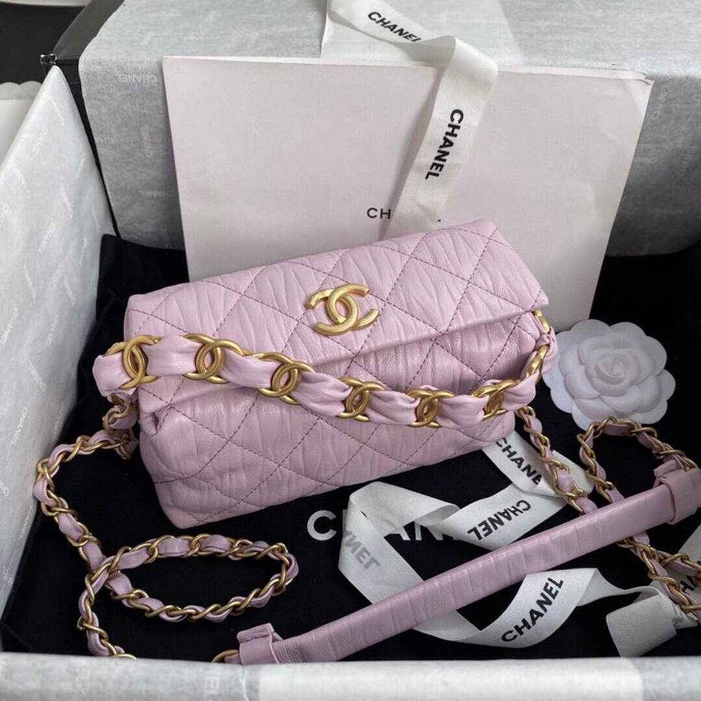 Chanel AS2479 Small Hobo Bag Pink Calfskin Gold-Tone Metal