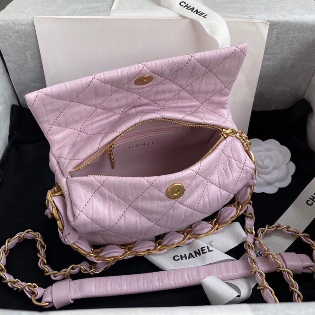 Chanel AS2479 Small Hobo Bag Pink Calfskin Gold-Tone Metal