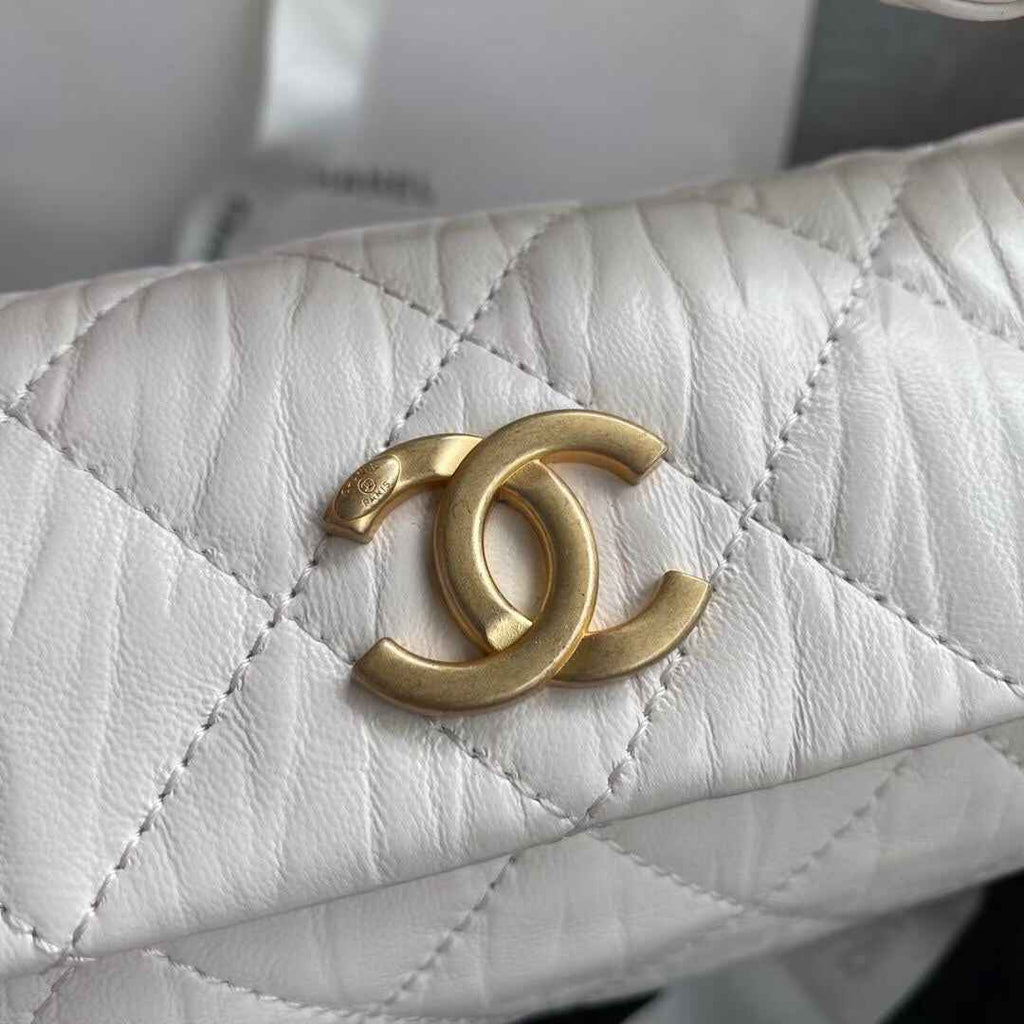 Chanel AS2479 Small Hobo Bag White Calfskin Gold-Tone Metal