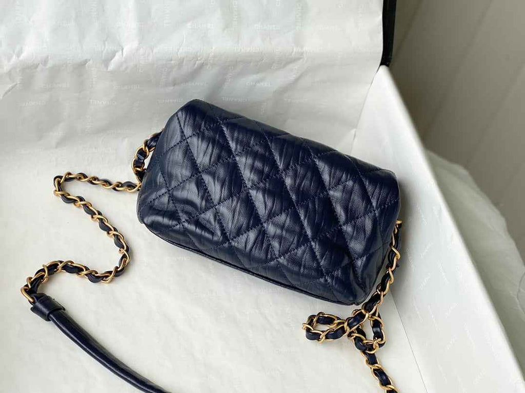 Chanel AS2479 Small Hobo Bag Navy Blue Calfskin Gold-Tone Metal