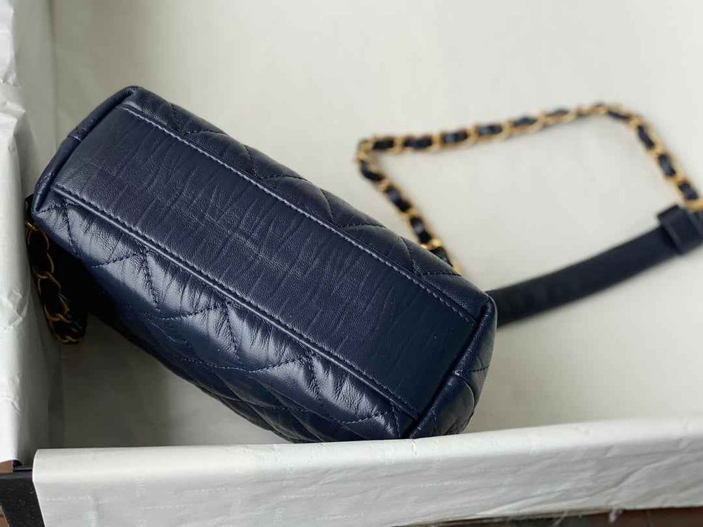 Chanel AS2479 Small Hobo Bag Navy Blue Calfskin Gold-Tone Metal