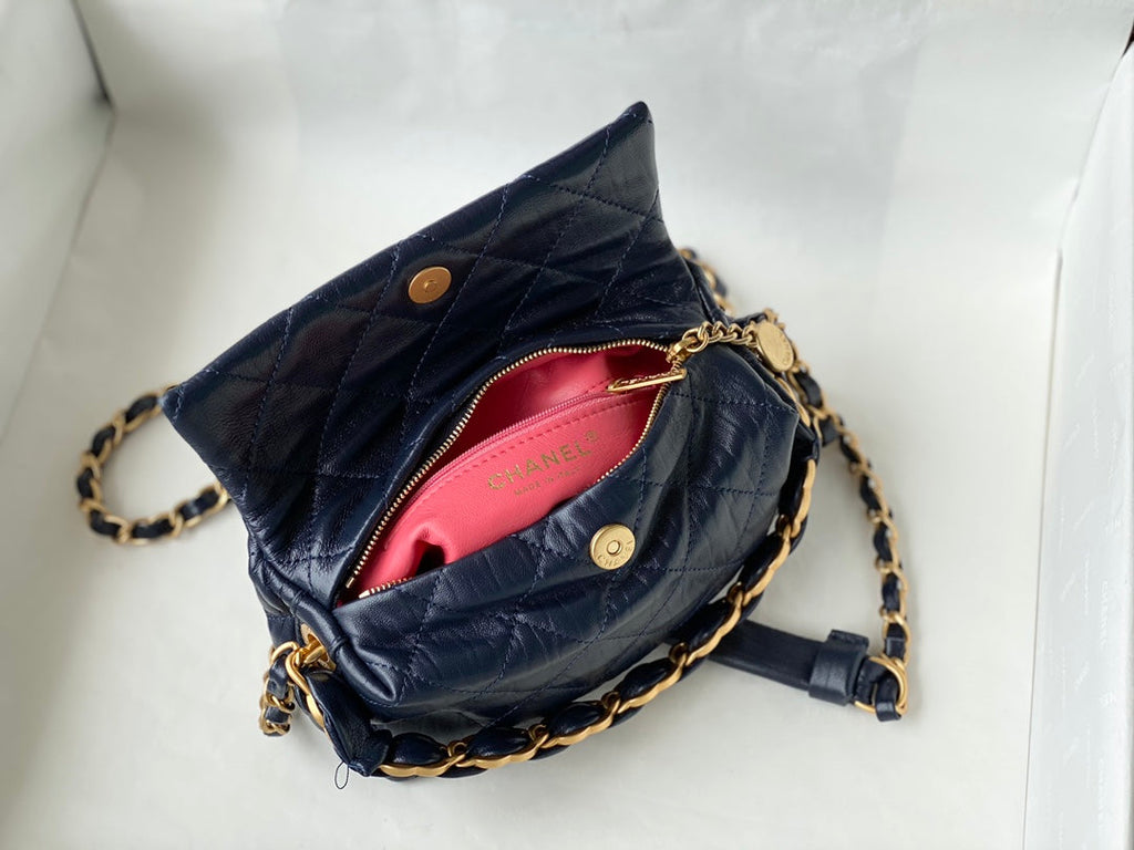 Chanel AS2479 Small Hobo Bag Navy Blue Calfskin Gold-Tone Metal