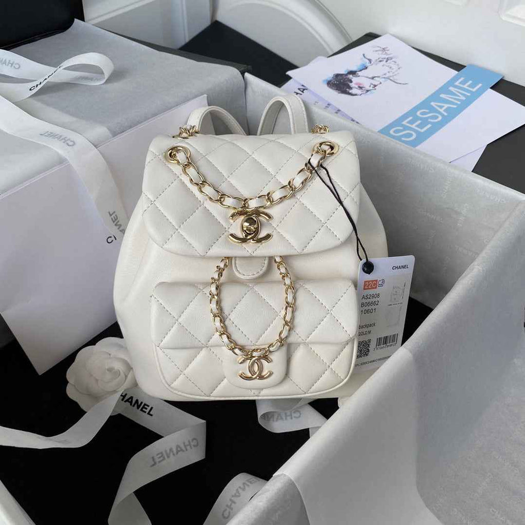 Chanel AS2908 Backpack Duma Lambskin in White