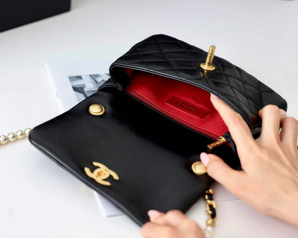 Chanel AS3000 Mini Flap Bag Calfskin In Black