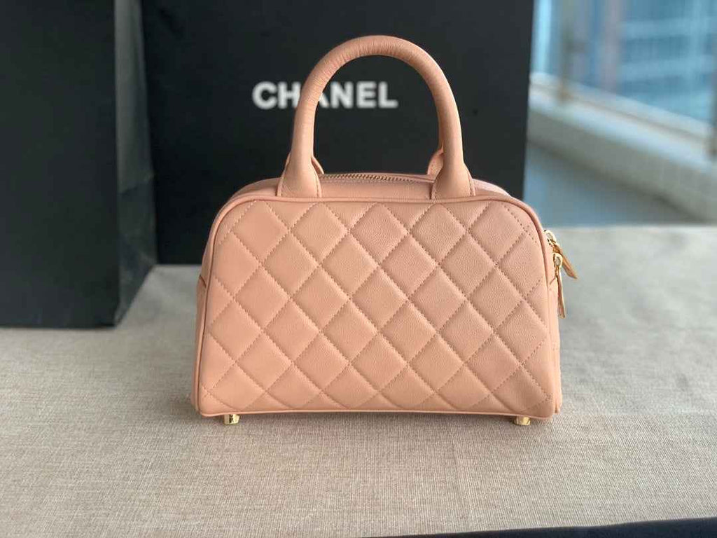Chanel AS3034 Quilted Caviar Leather Mini Bowler Bag Pink
