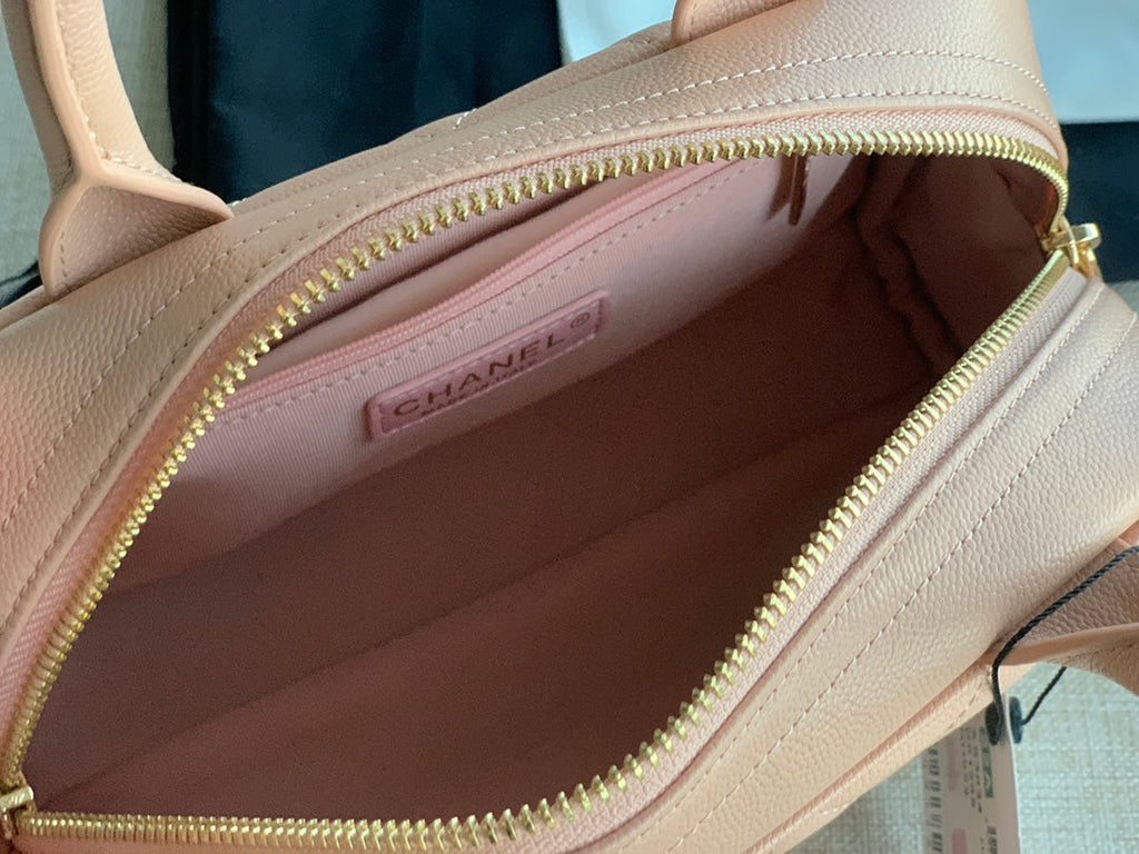 Chanel AS3034 Quilted Caviar Leather Mini Bowler Bag Pink