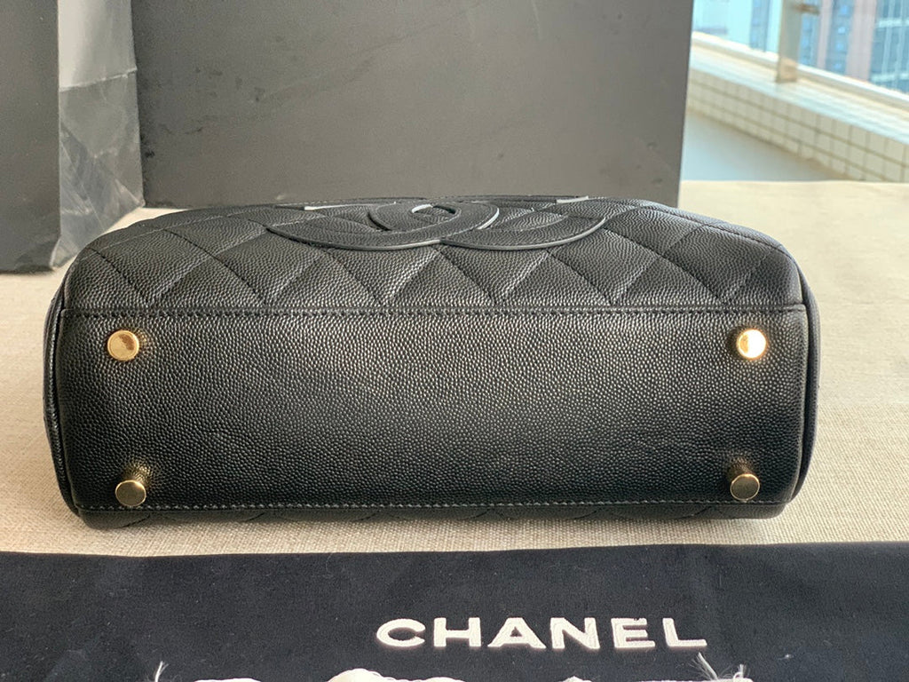 Chanel AS3034 Quilted Caviar Leather Mini Bowler Bag Black