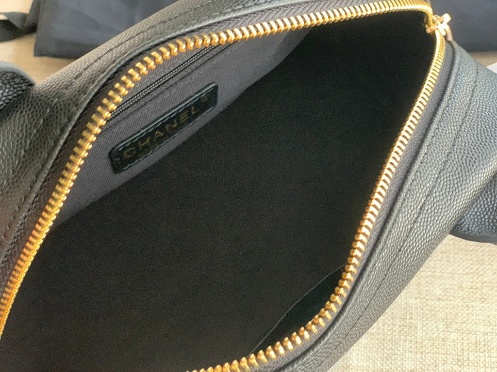 Chanel AS3034 Quilted Caviar Leather Mini Bowler Bag Black