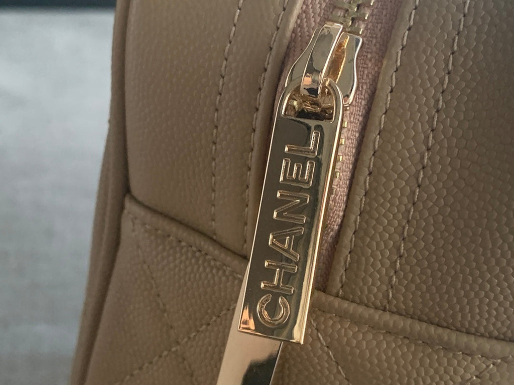 Chanel AS3034 Quilted Caviar Leather Mini Bowler Bag dark beige