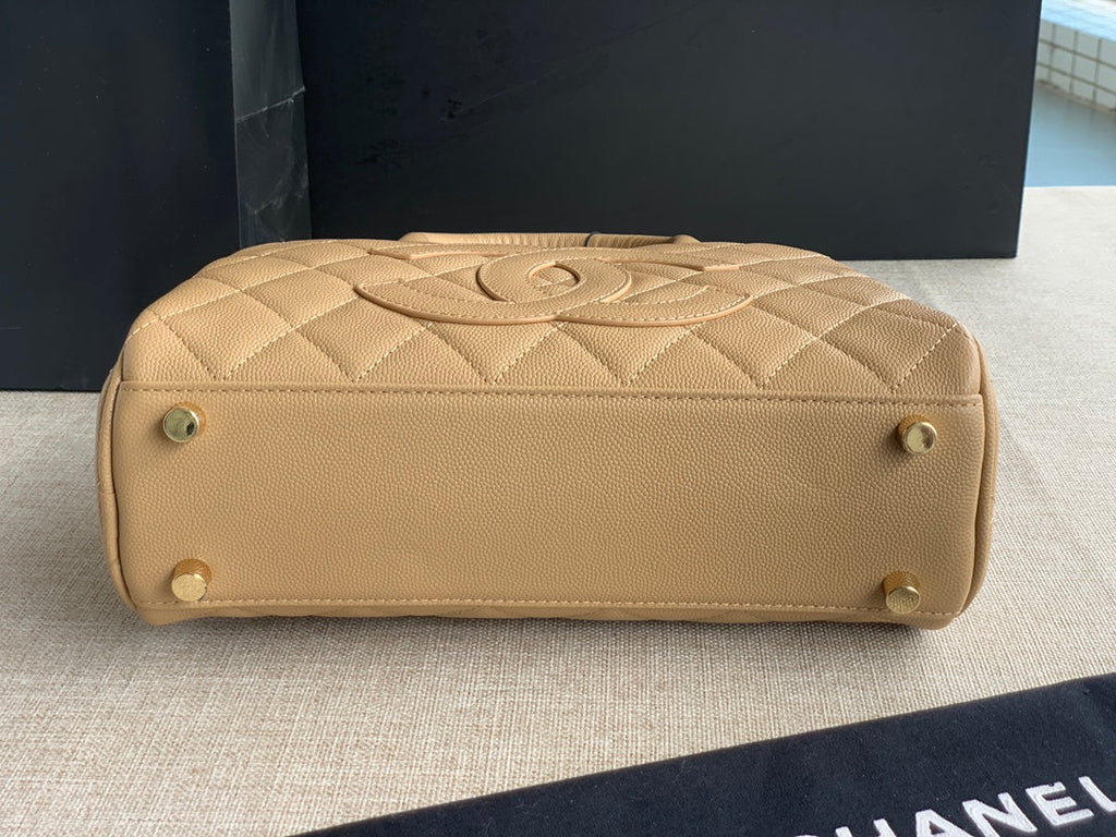 Chanel AS3034 Quilted Caviar Leather Mini Bowler Bag dark beige