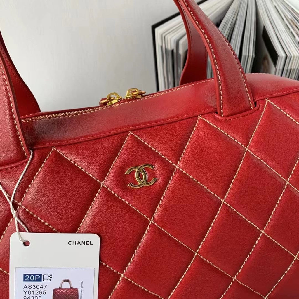 Chanel AS3047 Bowling Bag Lambskin Red