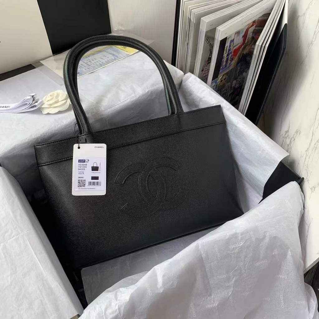 Chanel AS3048 Large Shopping Bag Calfskin In Black