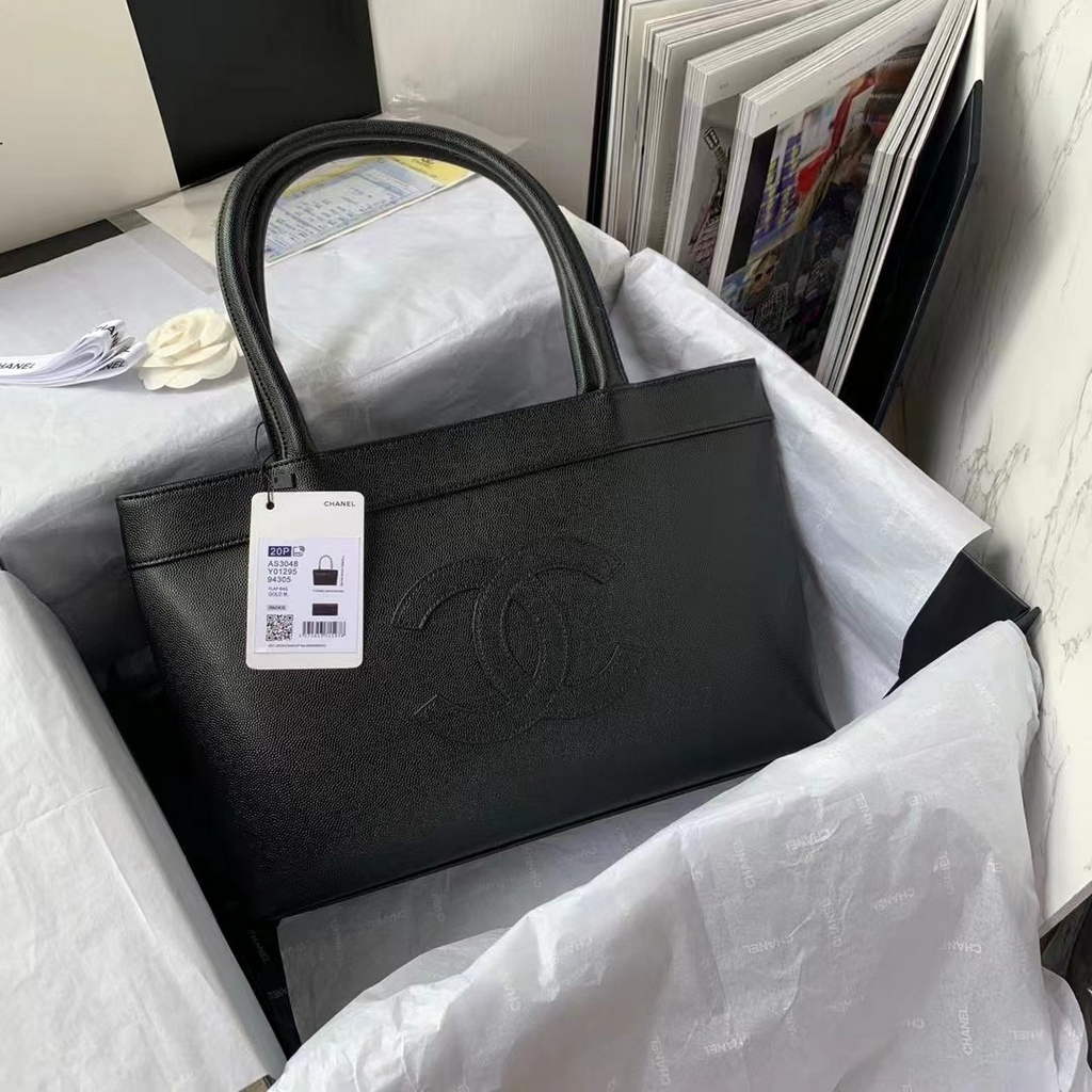 Chanel AS3048 Large Shopping Bag Calfskin In Black