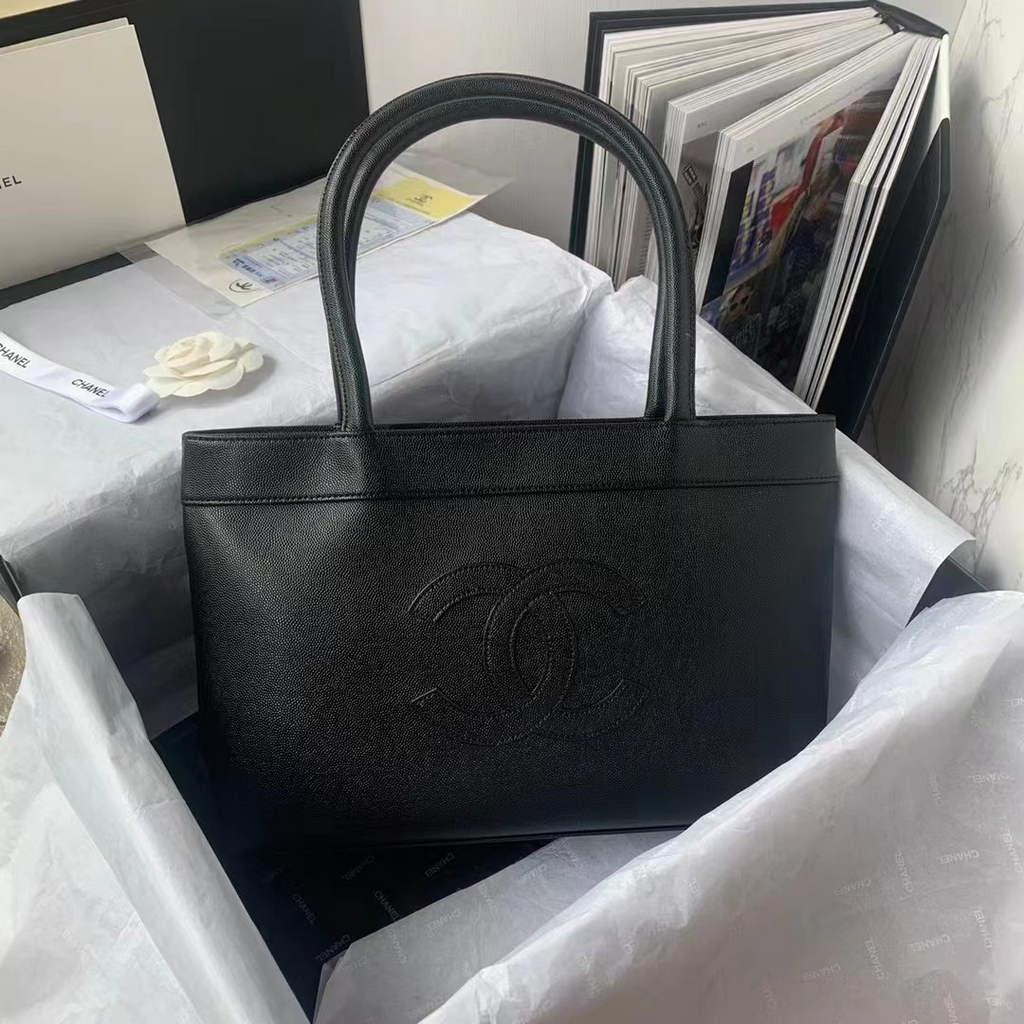 Chanel AS3048 Large Shopping Bag Calfskin In Black
