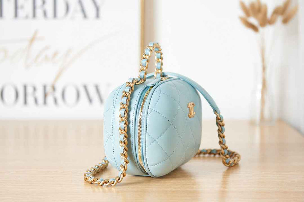 Chanel AS3066 Small Vanity Case Lambskin gold-tone metal Blue