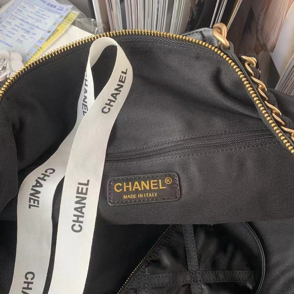 Chanel AS3093 Maxi Bowling Bag Nylon Gros-Grain Gold-Tone Metal Black
