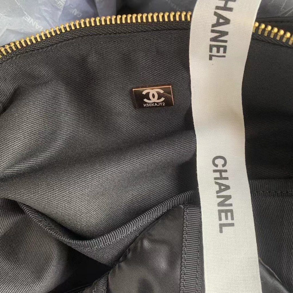 Chanel AS3093 Maxi Bowling Bag Nylon Gros-Grain Gold-Tone Metal Black