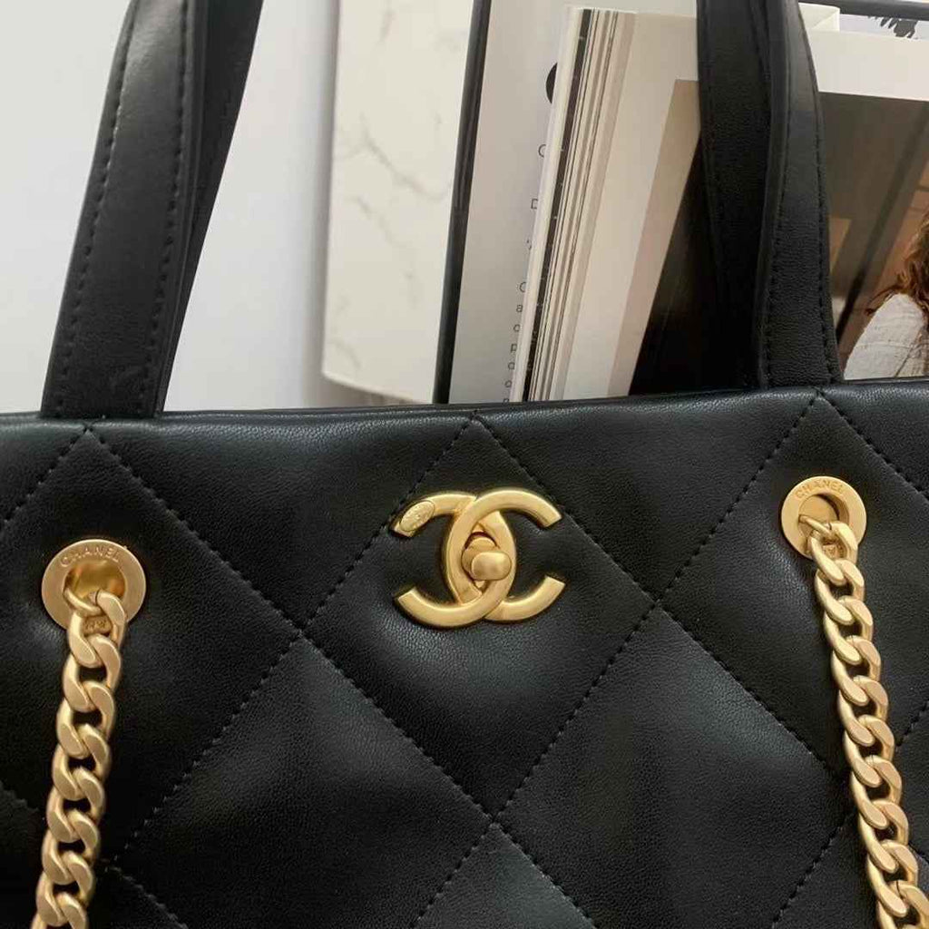 Chanel AS3128 Maxi Shopping Bag Calfskin In Black