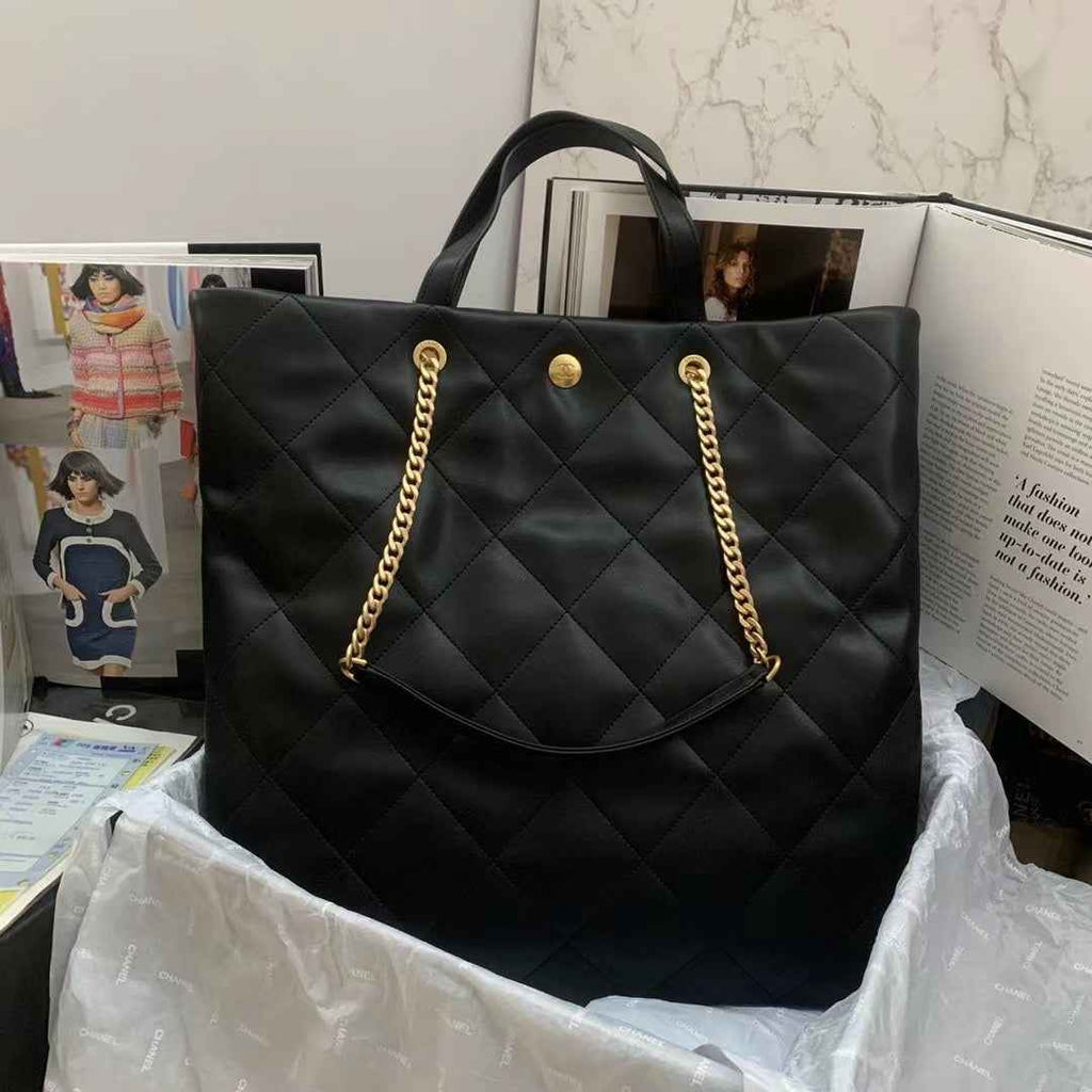 Chanel AS3128 Maxi Shopping Bag Calfskin In Black