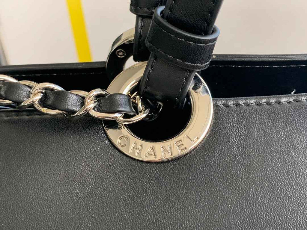 Chanel AS3128 Maxi Shopping Tote Bag Calfskin In Black Silver