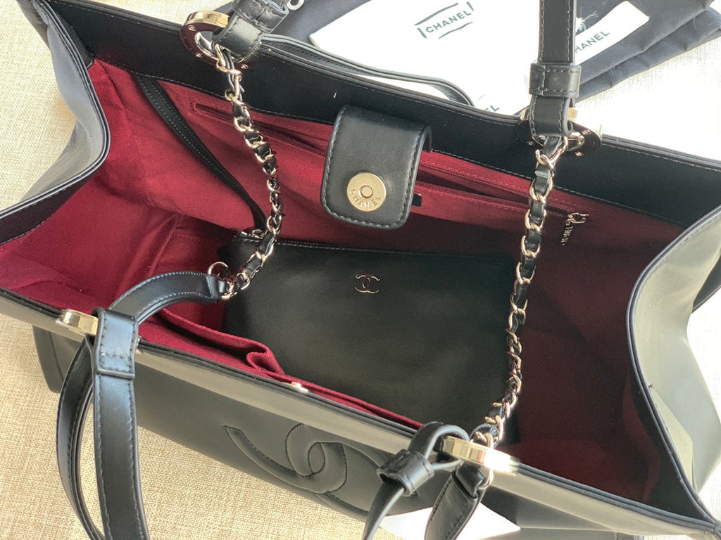 Chanel AS3128 Maxi Shopping Tote Bag Calfskin In Black Silver