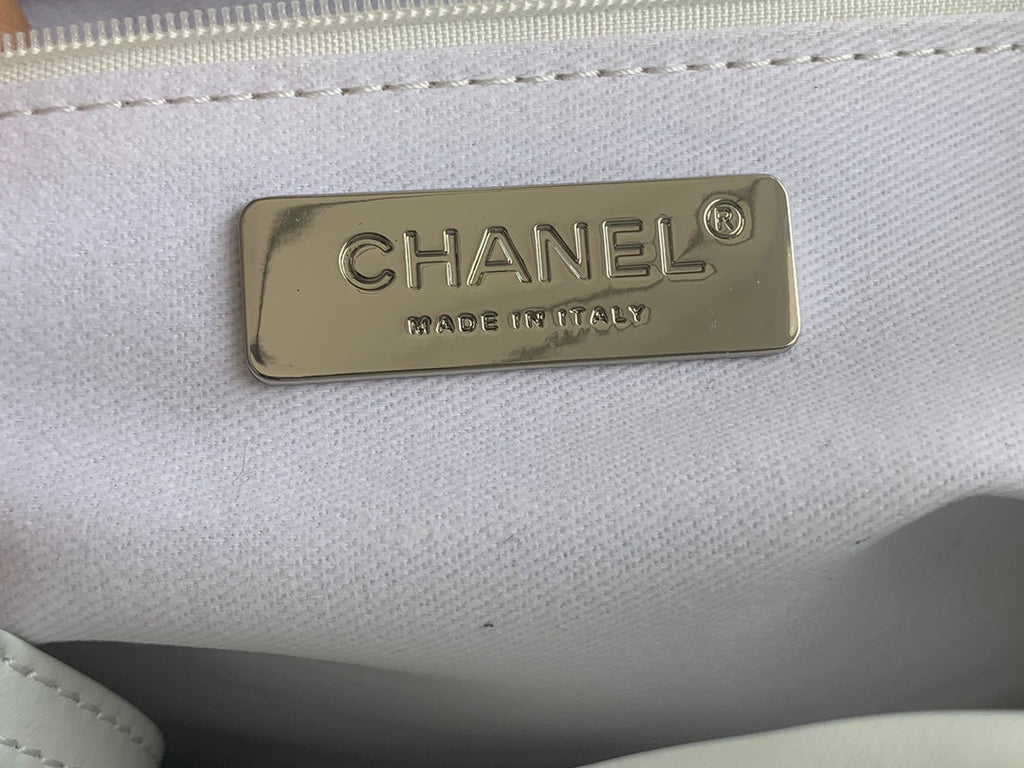 Chanel AS3129 Maxi Shopping Tote Bag Calfskin In White Silver