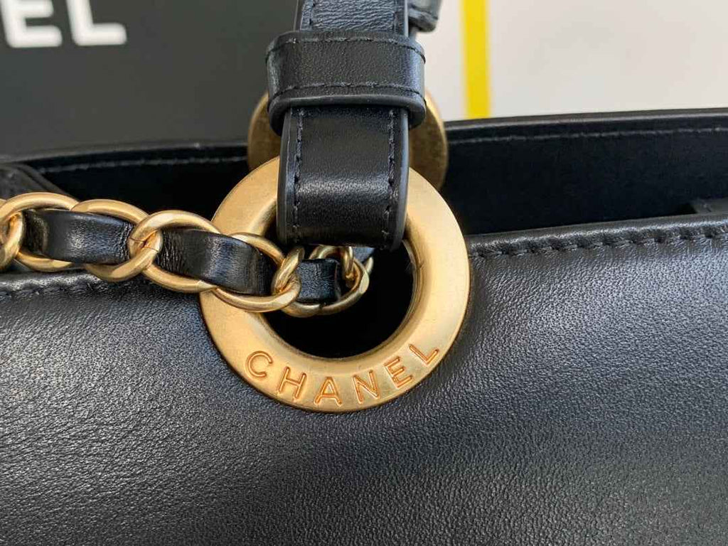 Chanel AS3129 Maxi Shopping Tote Bag Calfskin In Black Gold