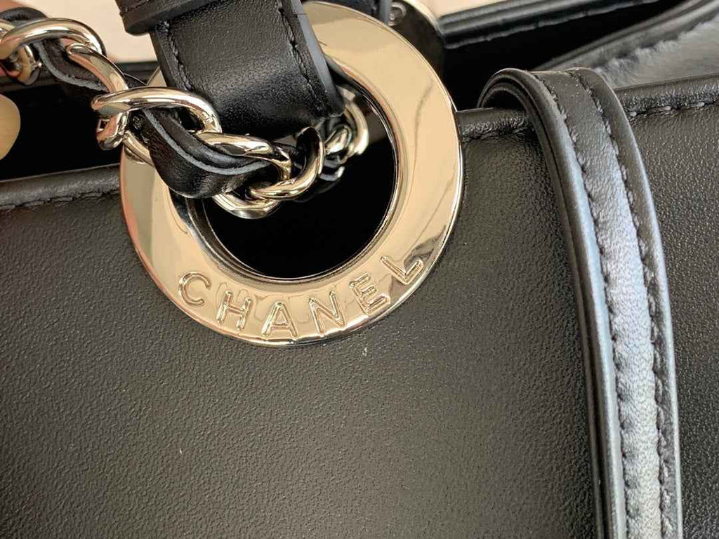 Chanel AS3129 Maxi Shopping Tote Bag Calfskin In Black Silver