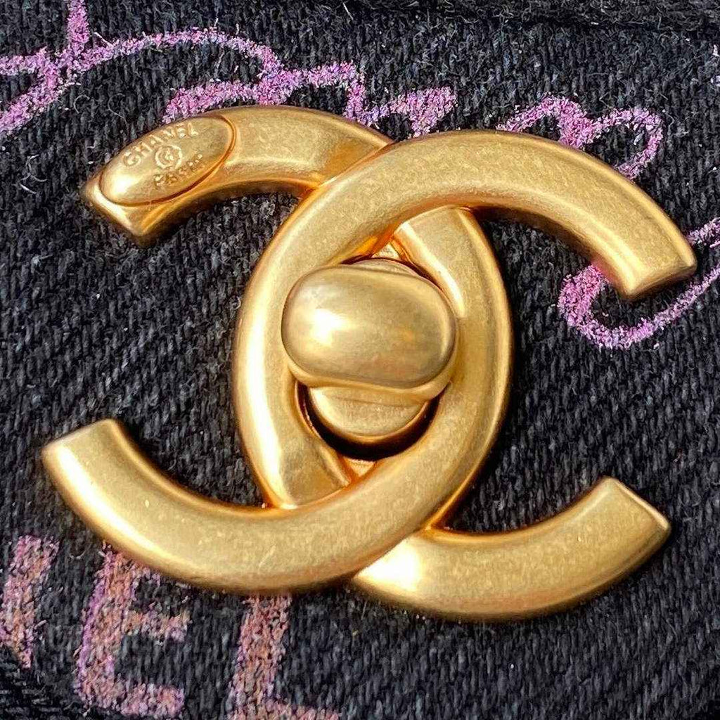 Chanel AS3134 Small Flap Bag Printed denim gold-tone metal Black