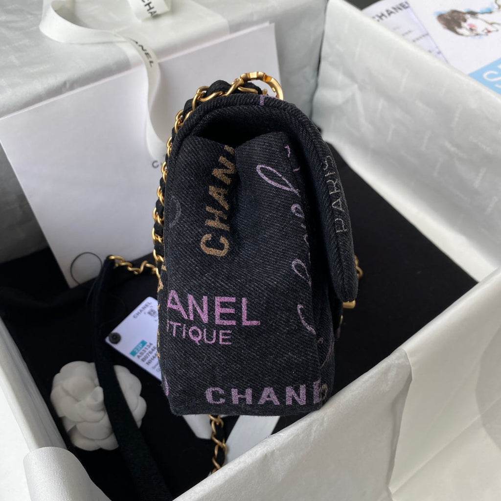 Chanel AS3134 Small Flap Bag Printed denim gold-tone metal Black