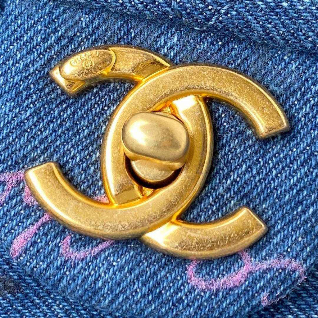 Chanel AS3134 Small Flap Bag Printed denim gold-tone metal Blue