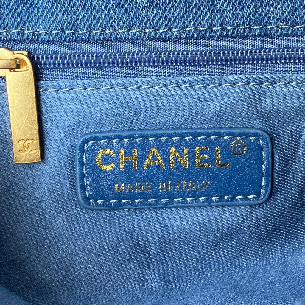 Chanel AS3134 Small Flap Bag Printed denim gold-tone metal Blue