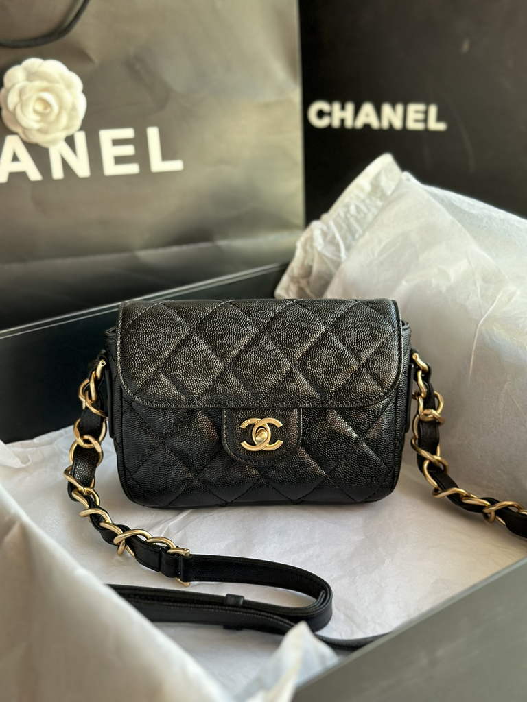 Chanel AS3181 Mini Flap Bag Grained calfskin Black