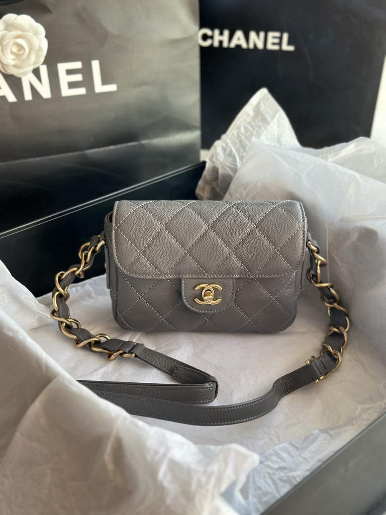 Chanel AS3181 Mini Flap Bag Grained calfskin Gray