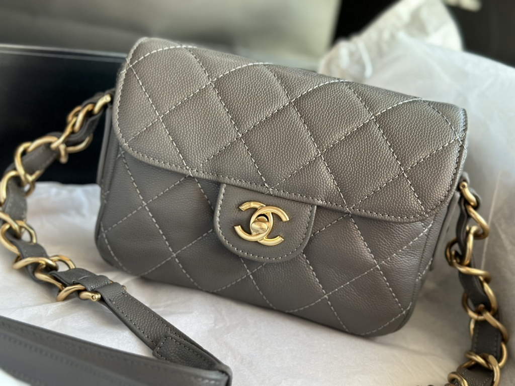 Chanel AS3181 Mini Flap Bag Grained calfskin Gray