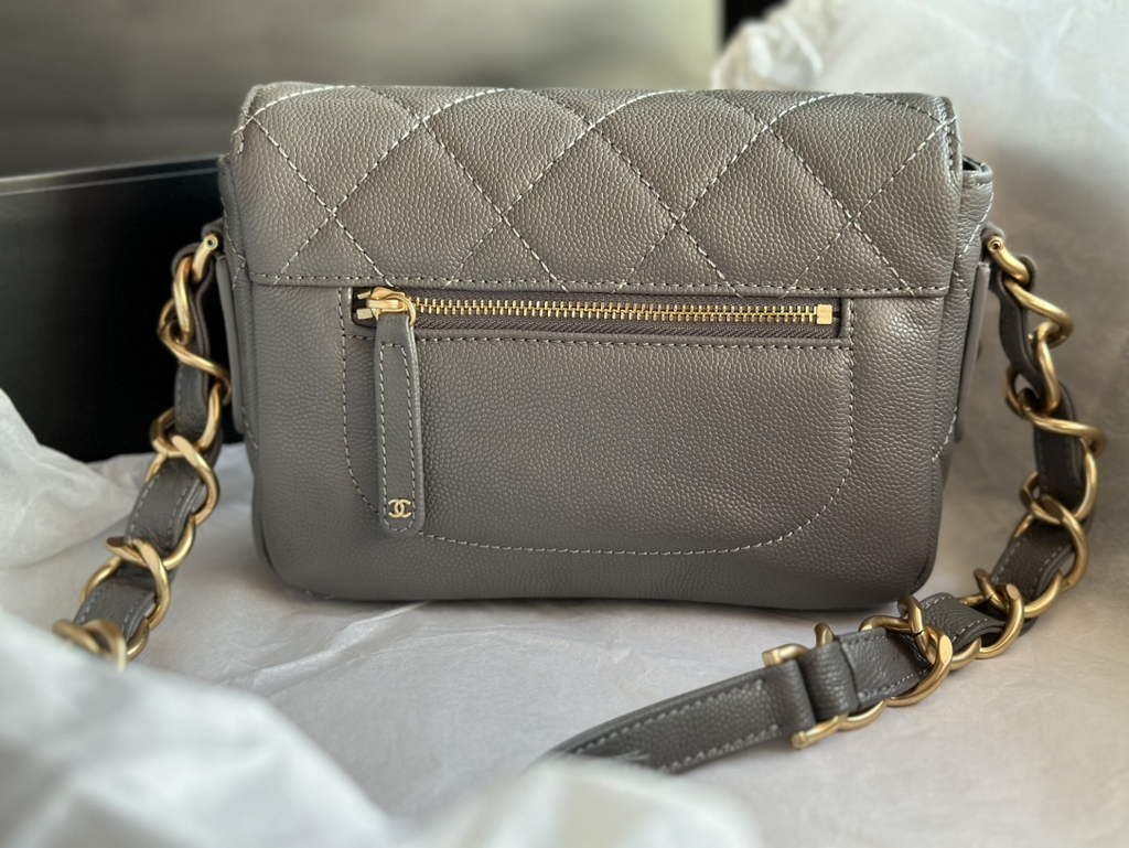 Chanel AS3181 Mini Flap Bag Grained calfskin Gray