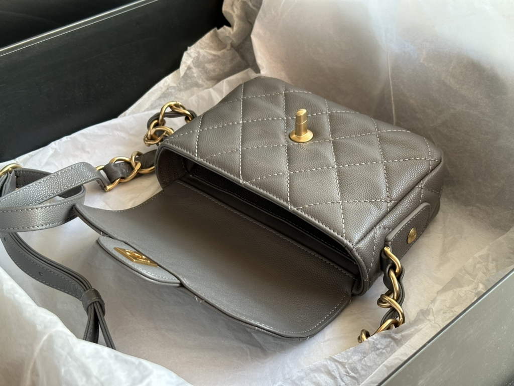 Chanel AS3181 Mini Flap Bag Grained calfskin Gray