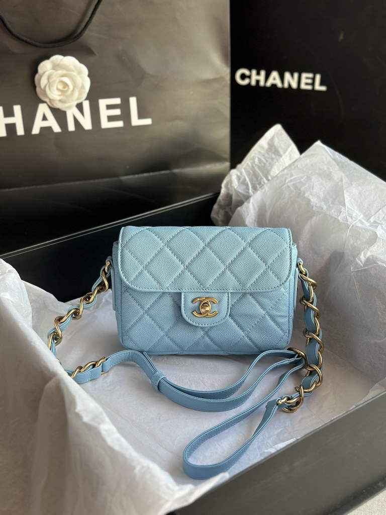 Chanel AS3181 Mini Flap Bag Grained calfskin Blue