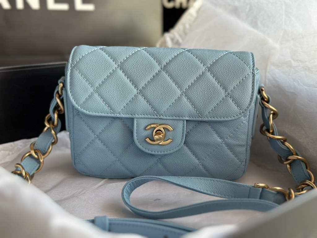 Chanel AS3181 Mini Flap Bag Grained calfskin Blue