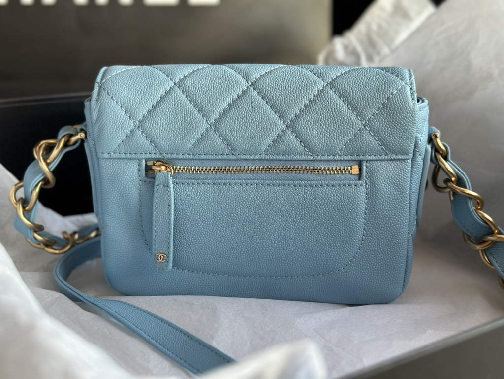 Chanel AS3181 Mini Flap Bag Grained calfskin Blue