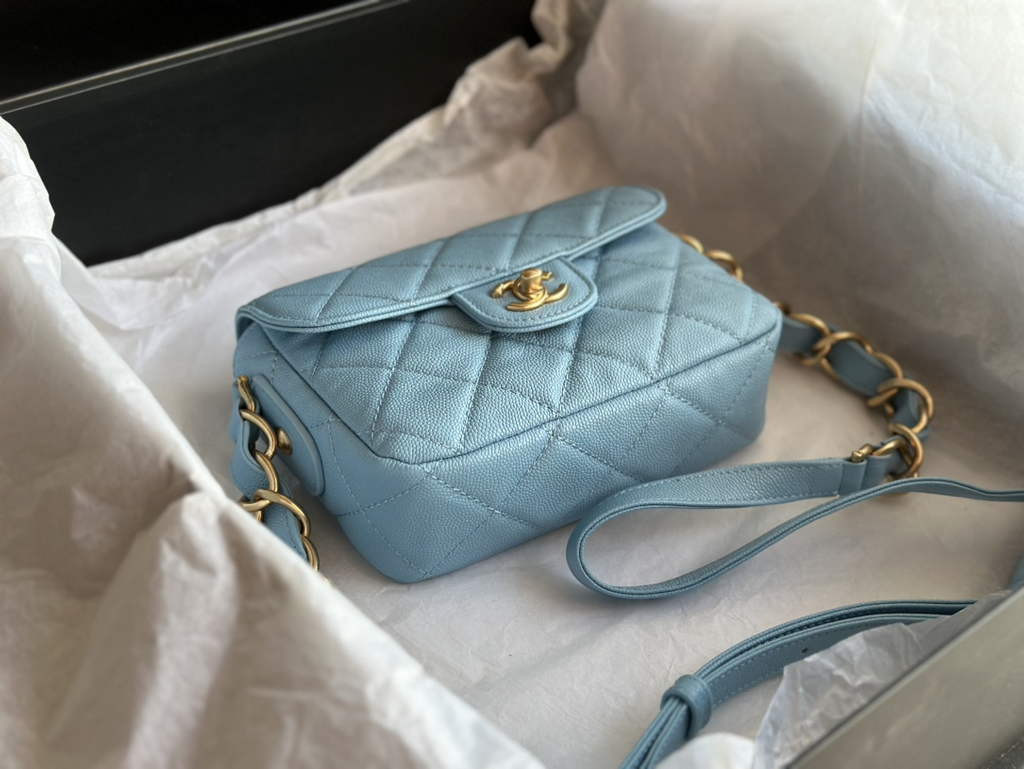 Chanel AS3181 Mini Flap Bag Grained calfskin Blue