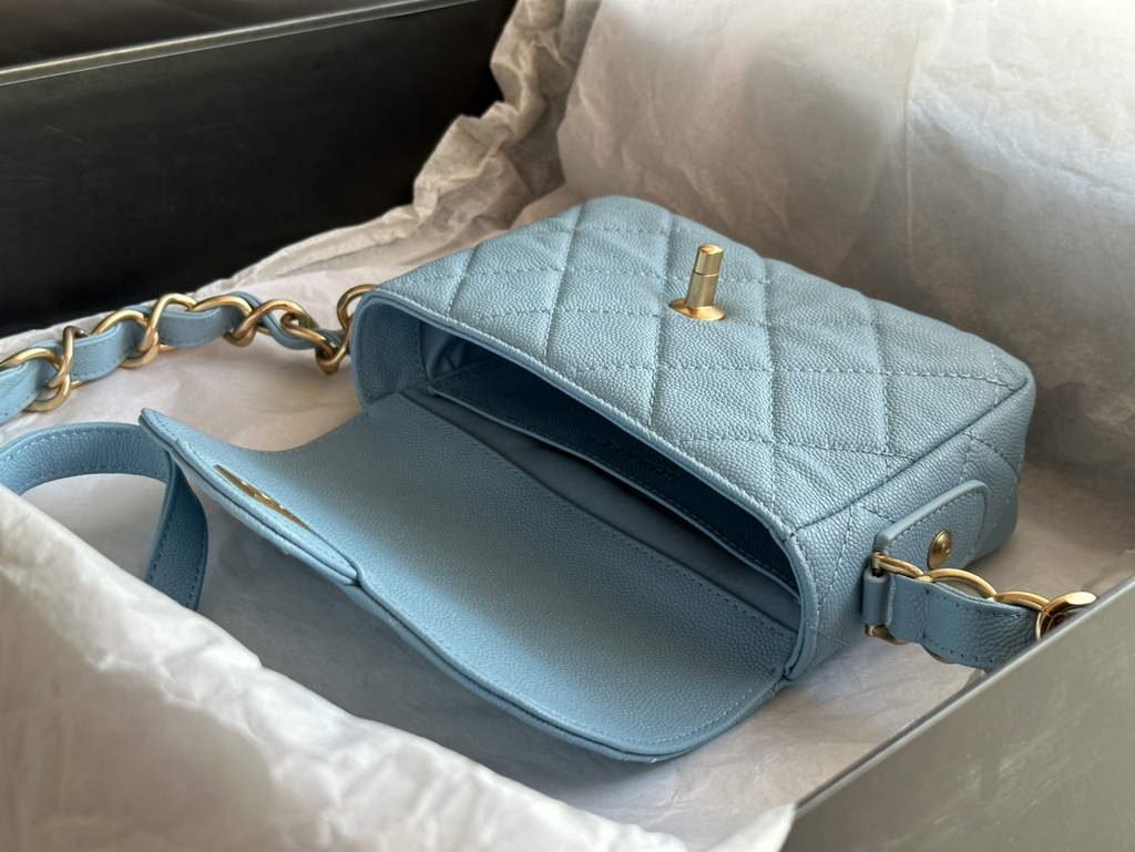 Chanel AS3181 Mini Flap Bag Grained calfskin Blue