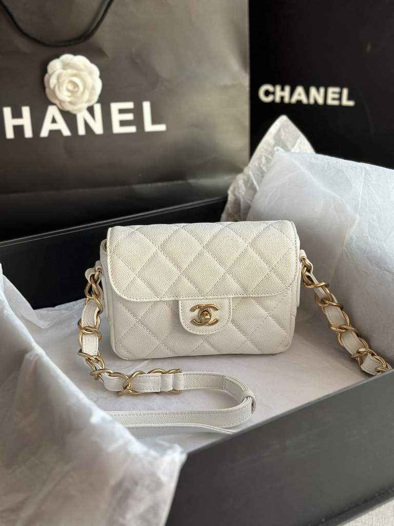 Chanel AS3181 Mini Flap Bag Grained calfskin White