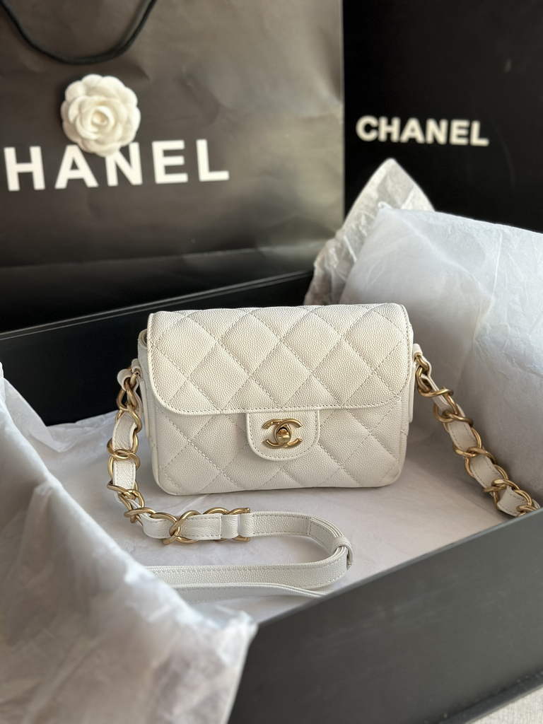 Chanel AS3181 Mini Flap Bag Grained calfskin White
